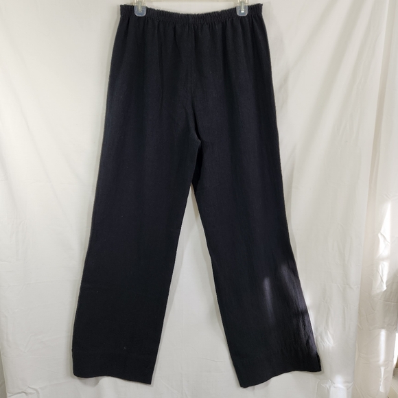 5 for $50 Soft Surroundings Black Cotton Span Elastic Pull-on Pants wide leg - Picture 3 of 8